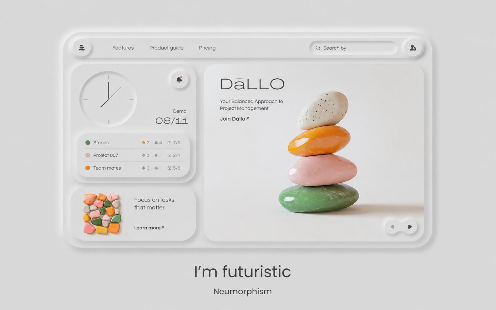 Dallo neumorphic app interface visual